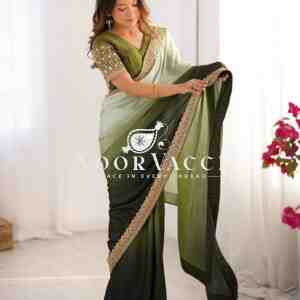 Chinon Silk Embroidered Saree with Mono Benglori Blouse