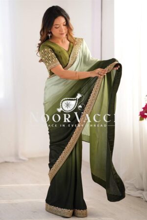 Shop Chinon Silk Embroidered Saree with Mono Benglori Blouse