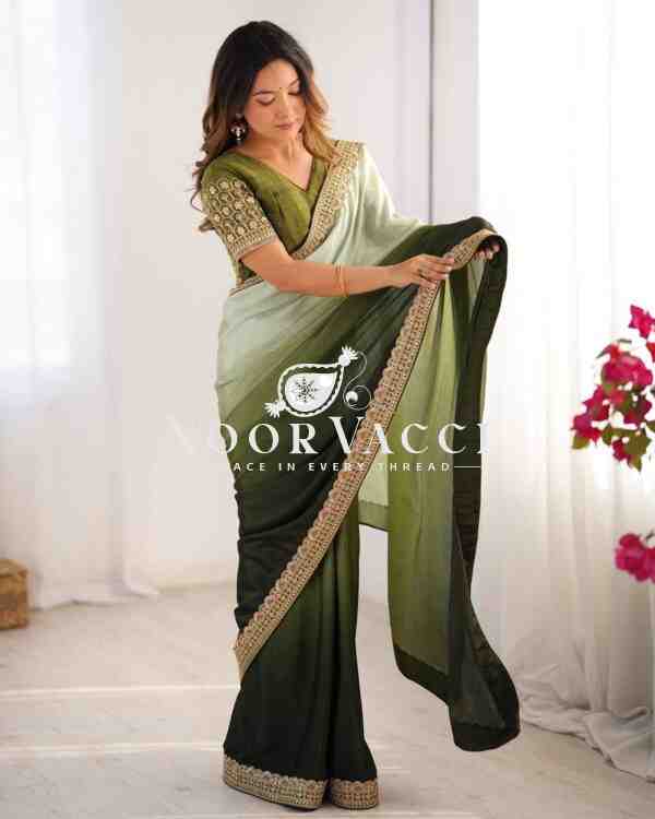 Chinon Silk Embroidered Saree with Mono Benglori Blouse