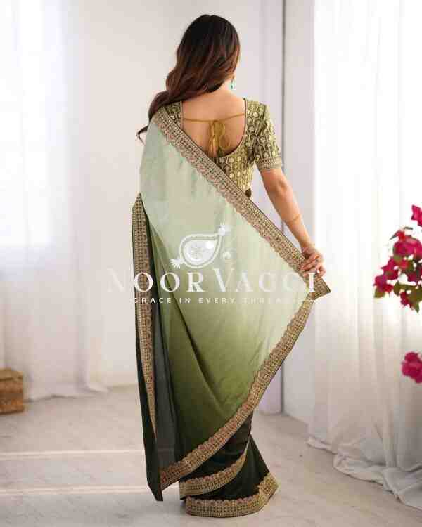 Chinon Silk Embroidered Saree with Mono Benglori Blouse - Image 4