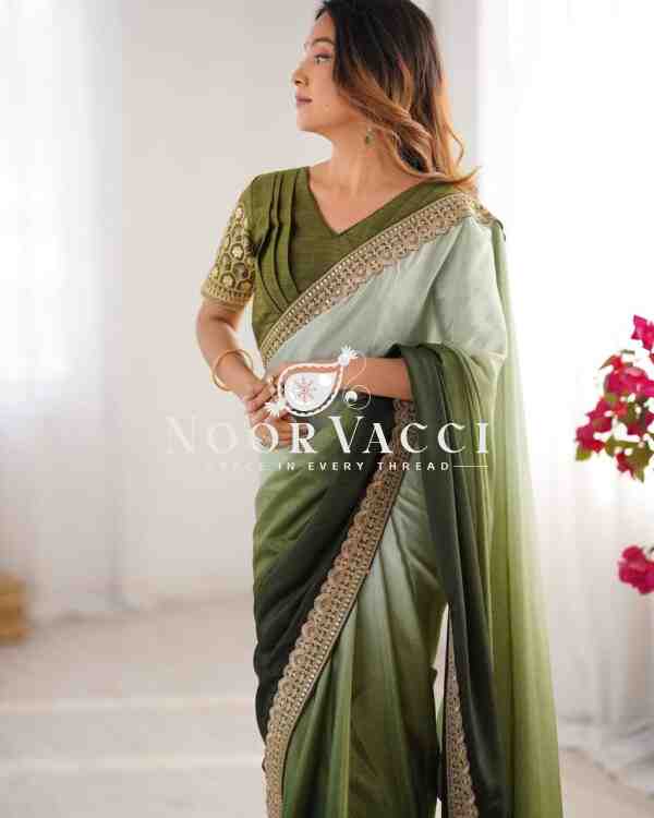 Chinon Silk Embroidered Saree with Mono Benglori Blouse - Image 8
