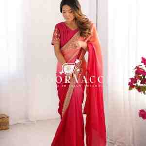 Chinon Silk Embroidered Saree with Mono Benglori Blouse