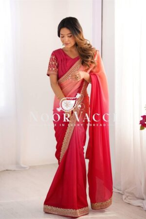 Buy Chinon Silk Embroidered Saree with Mono Benglori Blouse