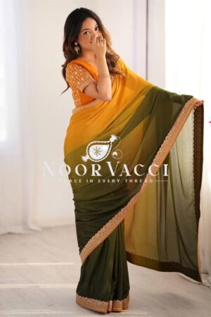 Buy Chinon Silk Embroidered Saree with Mono Benglori Blouse