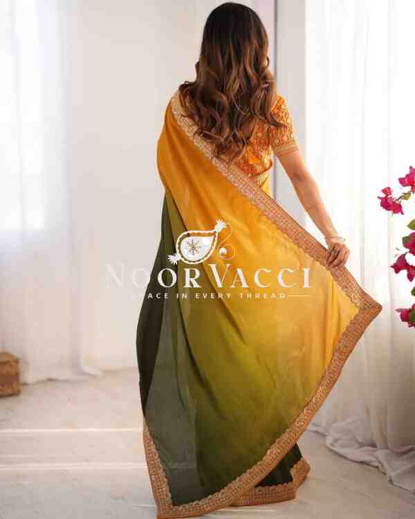 Chinon Silk Embroidered Saree with Mono Benglori Blouse - Image 5