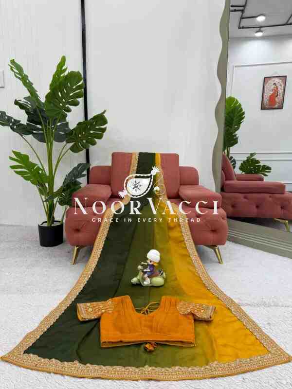 Chinon Silk Embroidered Saree with Mono Benglori Blouse - Image 7