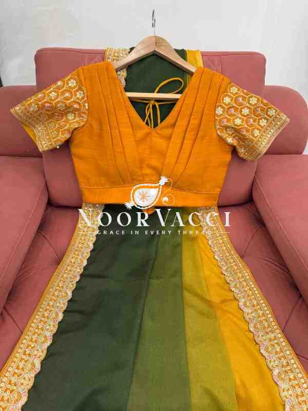 Chinon Silk Embroidered Saree with Mono Benglori Blouse - Image 6