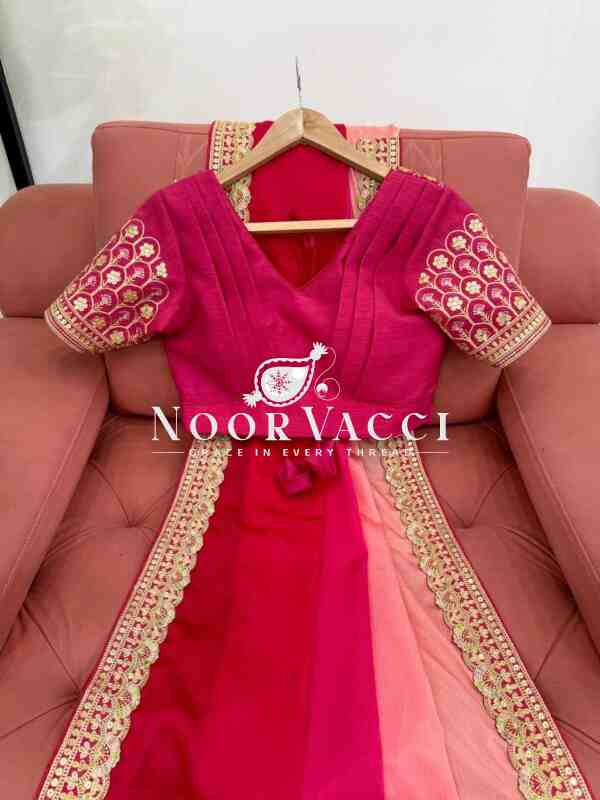 Chinon Silk Embroidered Saree with Mono Benglori Blouse - Image 6