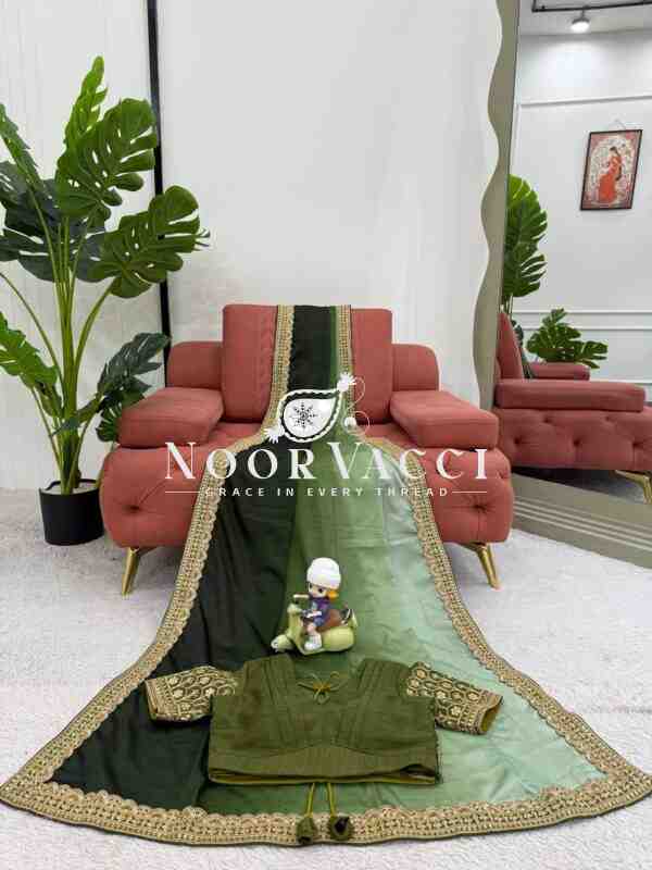 Chinon Silk Embroidered Saree with Mono Benglori Blouse - Image 5