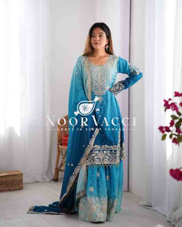 Chinon Silk Embroidered Plazo Suit with Dupatta