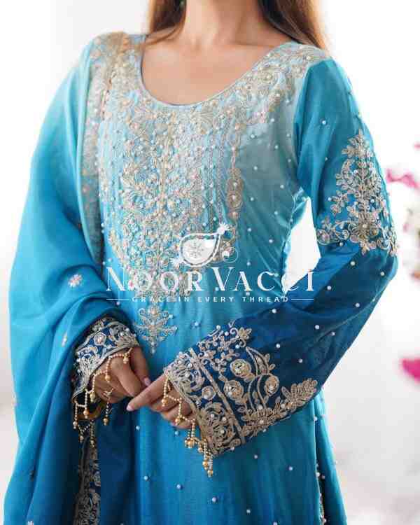 Chinon Silk Embroidered Plazo Suit with Dupatta - Image 7