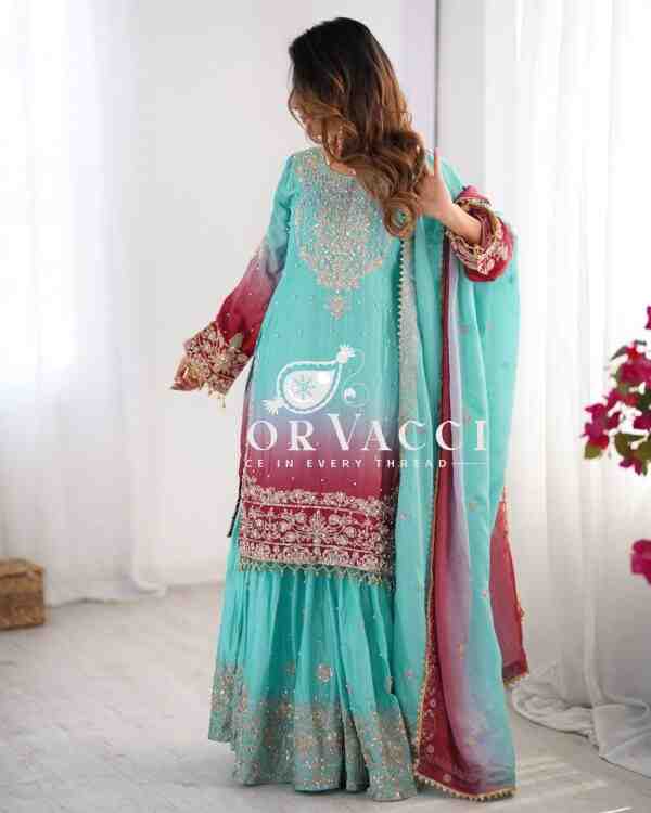 Chinon Silk Embroidered Plazo Suit with Dupatta - Image 5