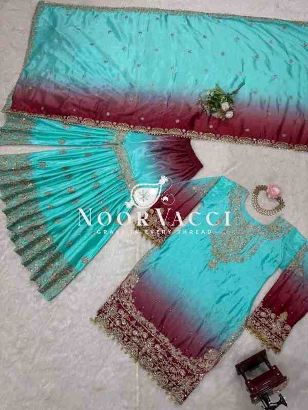 Chinon Silk Embroidered Plazo Suit with Dupatta - Image 7