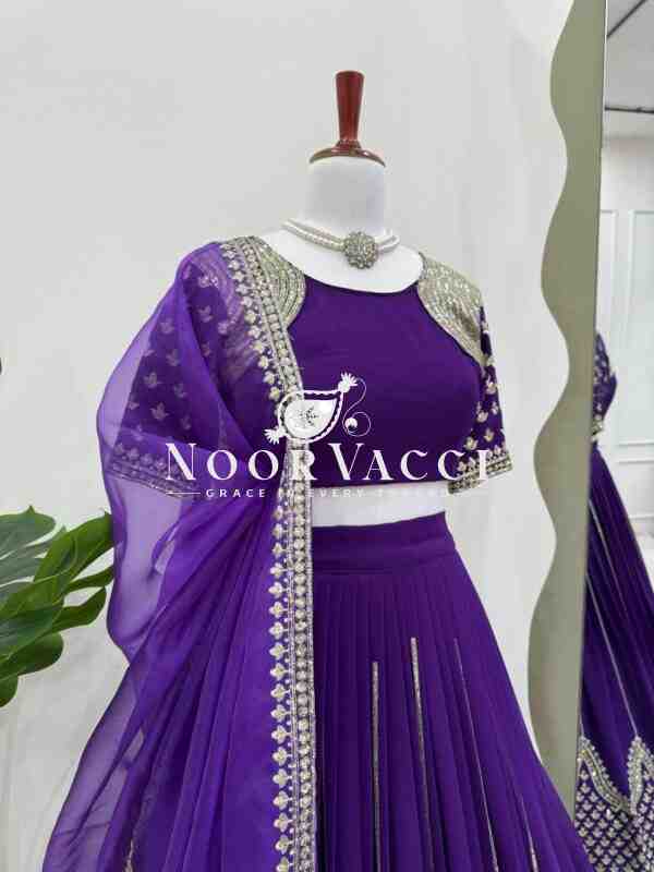 Semi-Stitched Faux Georgette Lehenga with 3 Meter Flair & Threaded Sequin Work - Image 8