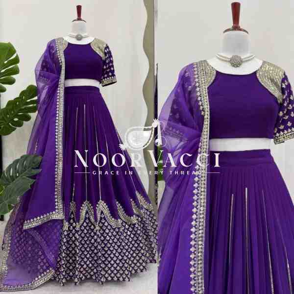 Semi-Stitched Faux Georgette Lehenga with 3 Meter Flair & Threaded Sequin Work - Image 9