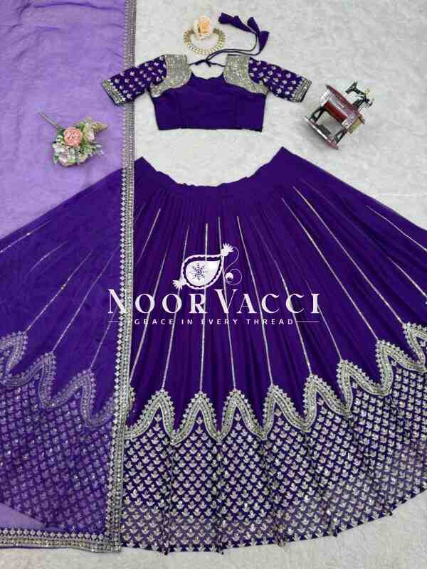 Semi-Stitched Faux Georgette Lehenga with 3 Meter Flair & Threaded Sequin Work - Image 10