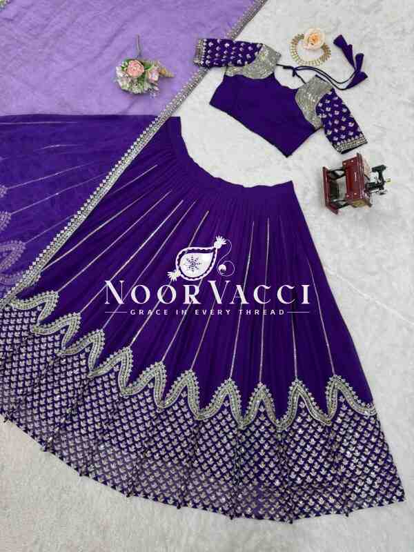 Semi-Stitched Faux Georgette Lehenga with 3 Meter Flair & Threaded Sequin Work - Image 7
