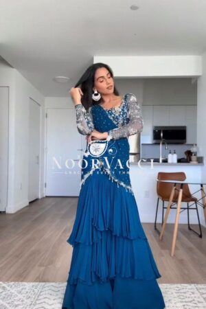 Shop Faux Georgette Embroidered Ready-to-Wear Lehenga Saree with Choli