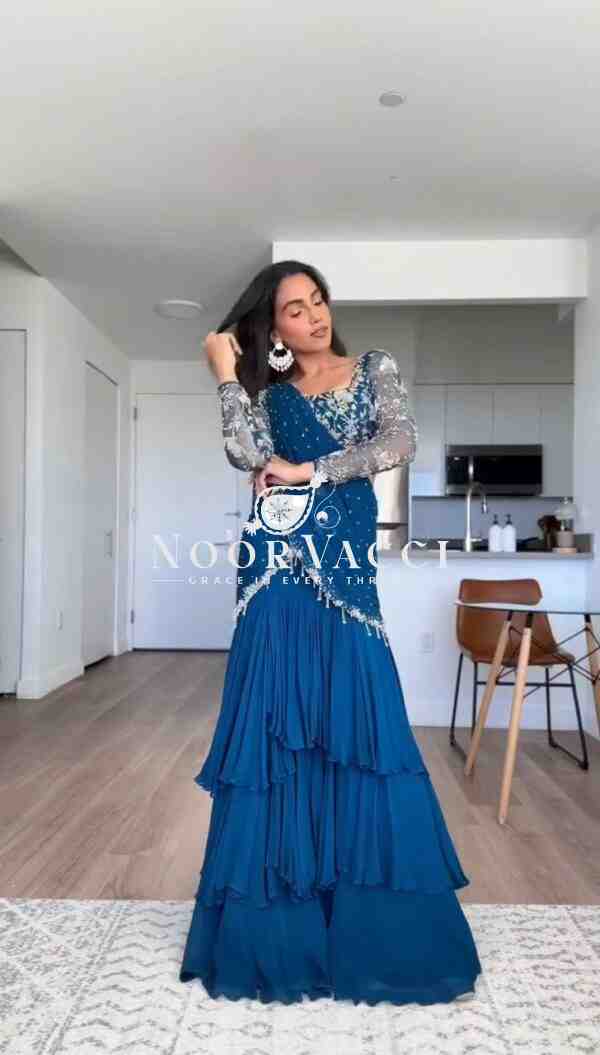 Faux Georgette Embroidered Ready-to-Wear Lehenga Saree with Choli