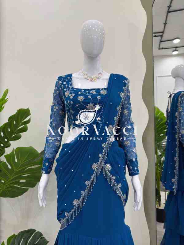 Faux Georgette Embroidered Ready-to-Wear Lehenga Saree with Choli - Image 3