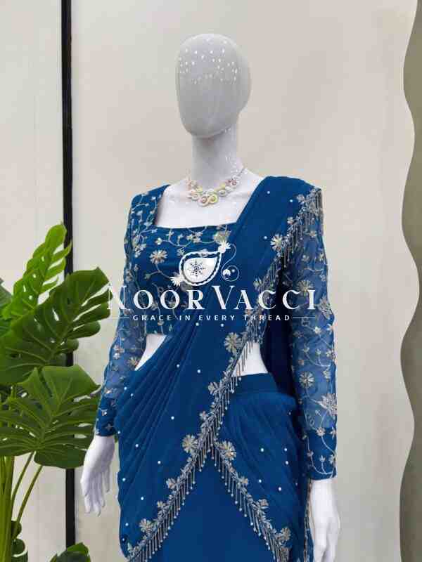 Faux Georgette Embroidered Ready-to-Wear Lehenga Saree with Choli - Image 4