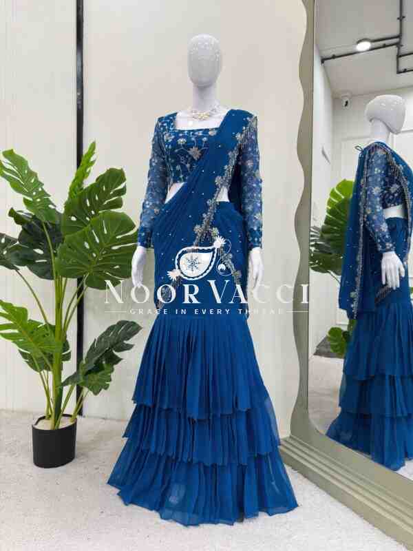 Faux Georgette Embroidered Ready-to-Wear Lehenga Saree with Choli - Image 5