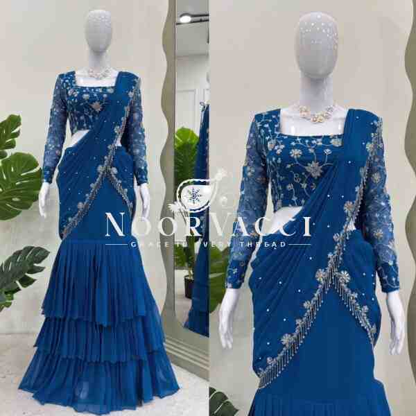 Faux Georgette Embroidered Ready-to-Wear Lehenga Saree with Choli - Image 2