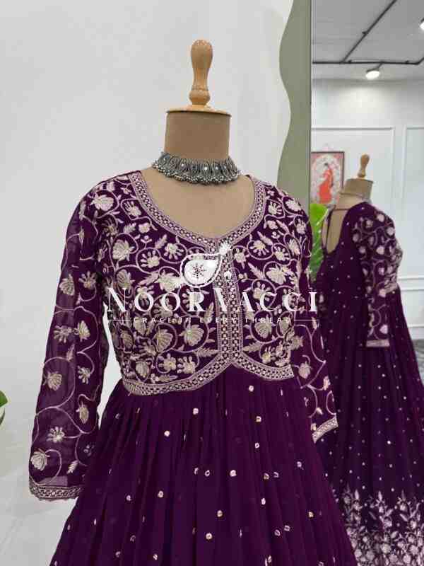 Faux Georgette Embroidered Long Kurti Plazo Set - Image 3