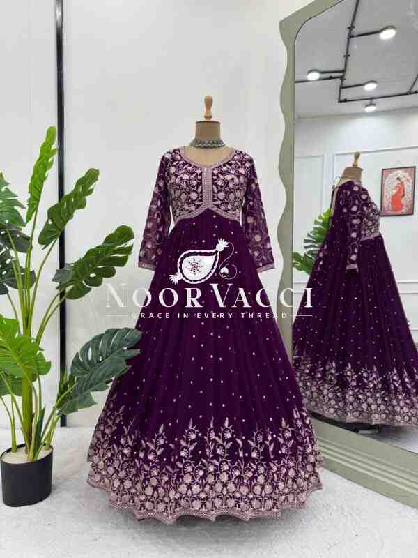 Faux Georgette Embroidered Long Kurti Plazo Set - Image 4