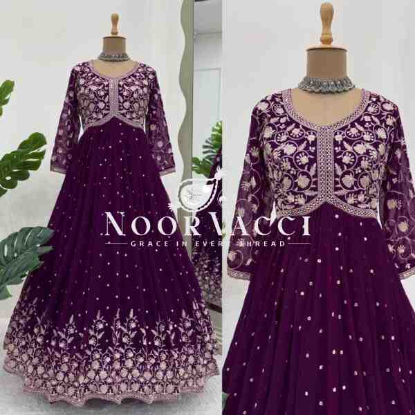 Faux Georgette Embroidered Long Kurti Plazo Set - Image 5