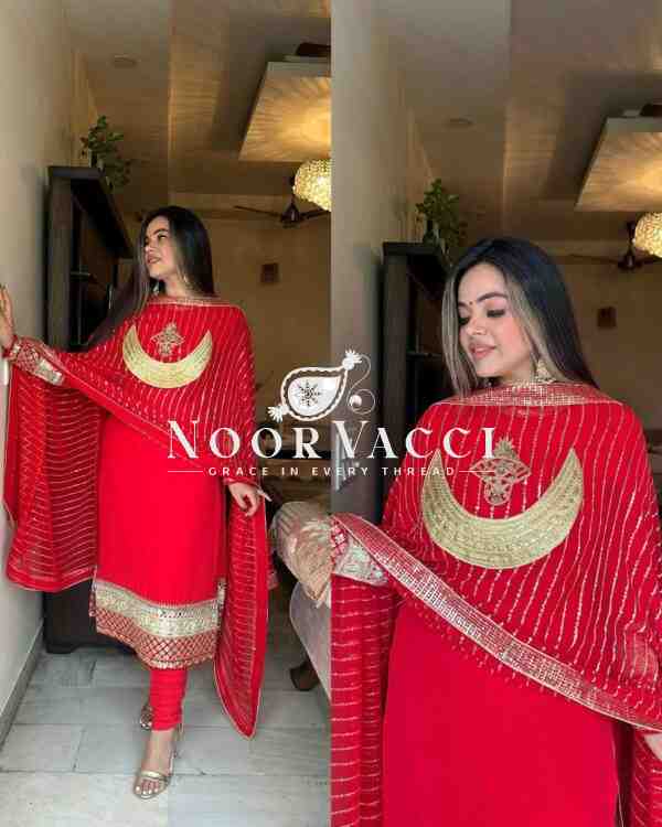 Faux Georgette Embroidered Top with Real Mirror Work and Matching Pent Set - Image 2