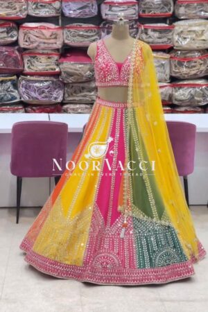 Buy Chinon Silk Lehenga Set with 9mm Sequin Embroidery