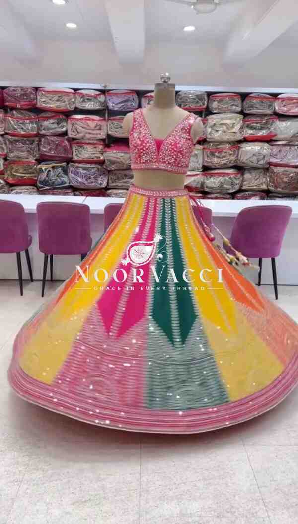 Chinon Silk Lehenga Set with 9mm Sequin Embroidery - Image 5