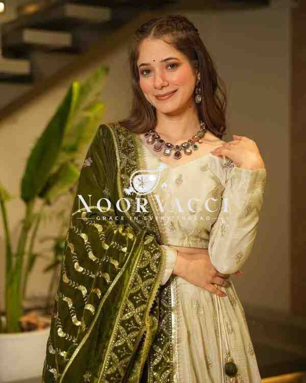 Designer Silkyani Slab Lehenga Set with Velvet Dupatta - Image 2