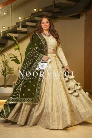 Buy Designer Silkyani Slab Lehenga Set with Velvet Dupatta