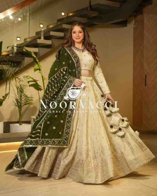 Designer Silkyani Slab Lehenga Set with Velvet Dupatta