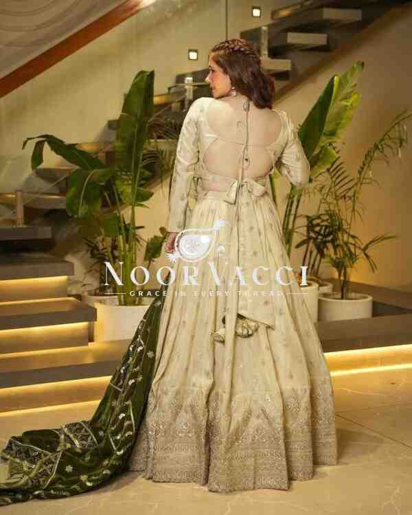 Designer Silkyani Slab Lehenga Set with Velvet Dupatta - Image 4
