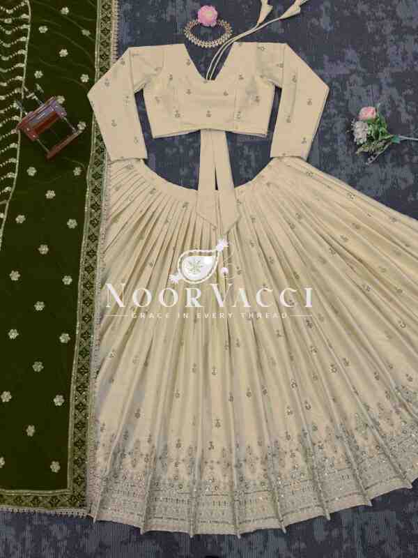 Designer Silkyani Slab Lehenga Set with Velvet Dupatta - Image 6