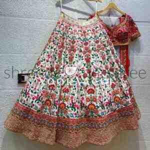 White and Maroon Dulhan Silk Lehenga Choli with Heavy Embroidery