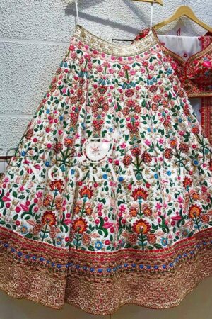 Buy White and Maroon Dulhan Silk Lehenga Choli with Heavy Embroidery