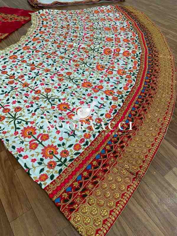 White and Maroon Dulhan Silk Lehenga Choli with Heavy Embroidery - Image 6