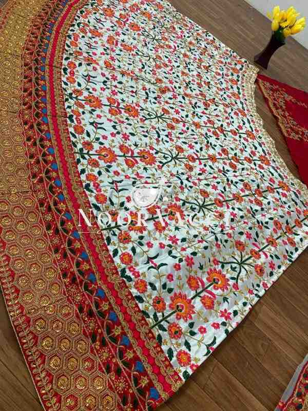 White and Maroon Dulhan Silk Lehenga Choli with Heavy Embroidery - Image 5