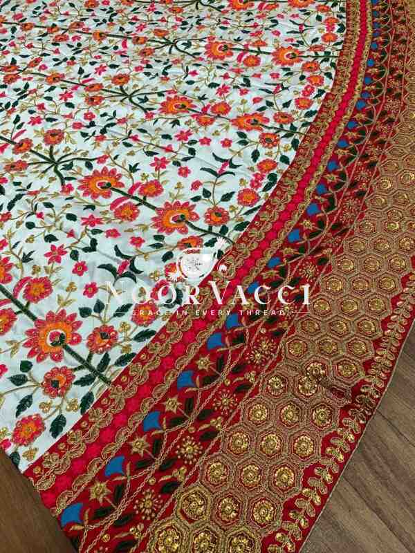White and Maroon Dulhan Silk Lehenga Choli with Heavy Embroidery - Image 3