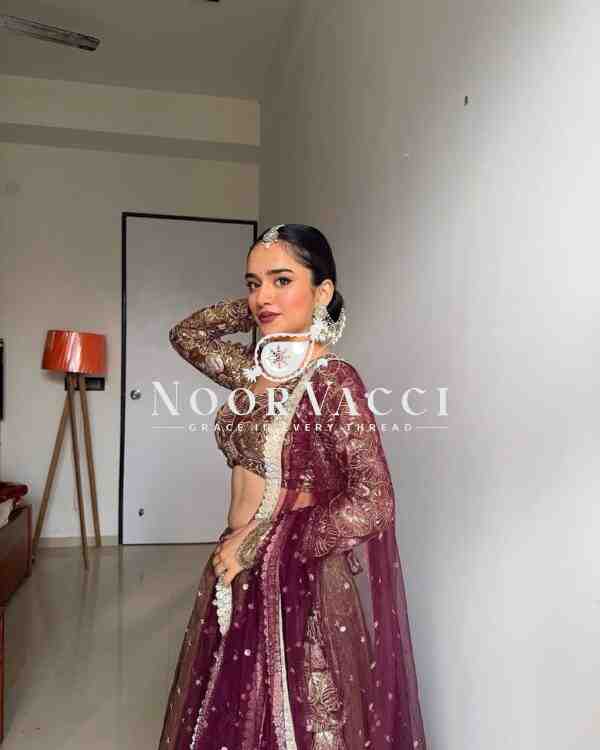 Semi-Stitched Jimi Choo Lehenga with Sequin Thread Work & Butterfly Net Dupatta - Image 5