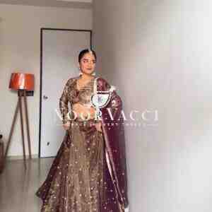 Semi-Stitched Jimi Choo Lehenga with Sequin Thread Work & Butterfly Net Dupatta