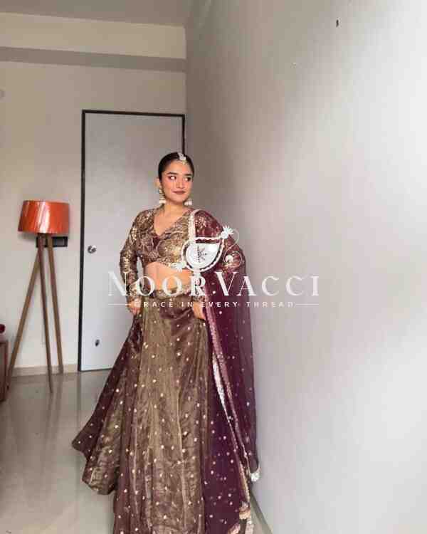 Semi-Stitched Jimi Choo Lehenga with Sequin Thread Work & Butterfly Net Dupatta