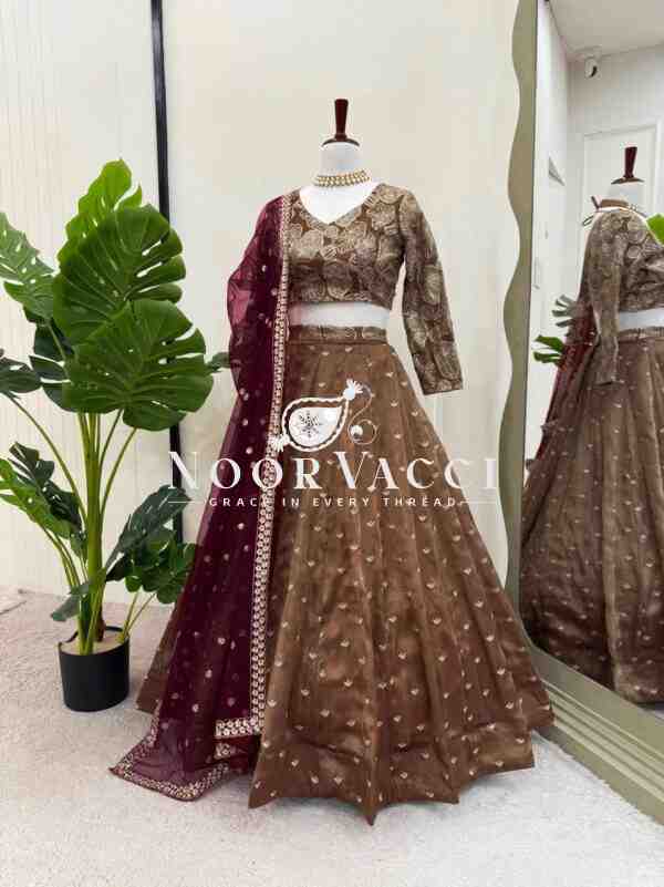 Semi-Stitched Jimi Choo Lehenga with Sequin Thread Work & Butterfly Net Dupatta - Image 3