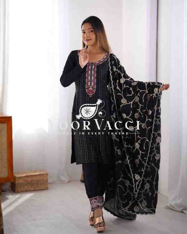 Chinon Silk Embroidered Suit with Lace Work Pant and Dupatta - Image 4