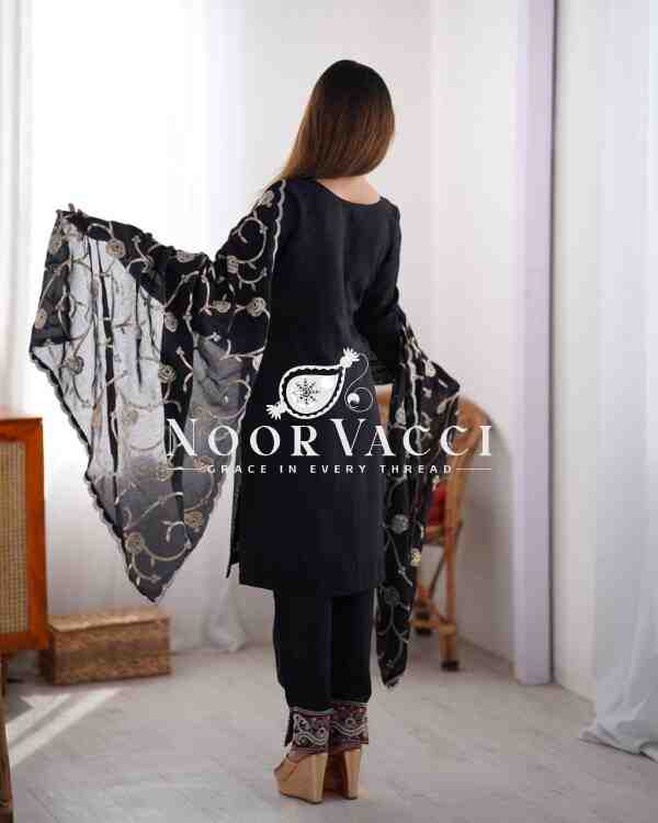 Chinon Silk Embroidered Suit with Lace Work Pant and Dupatta - Image 2