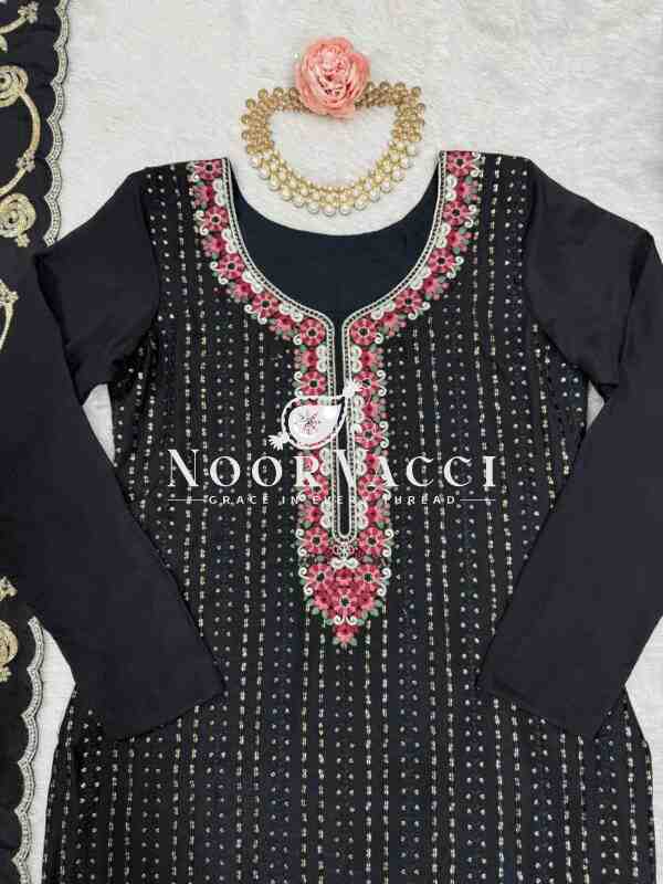 Chinon Silk Embroidered Suit with Lace Work Pant and Dupatta - Image 8